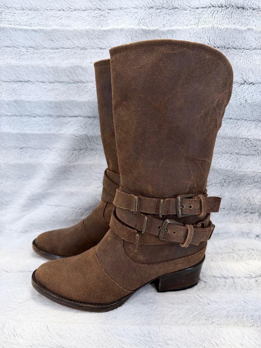 Matisse Brown Suede Mid-Calf Buckle Boots Women’s 6.5 Wide